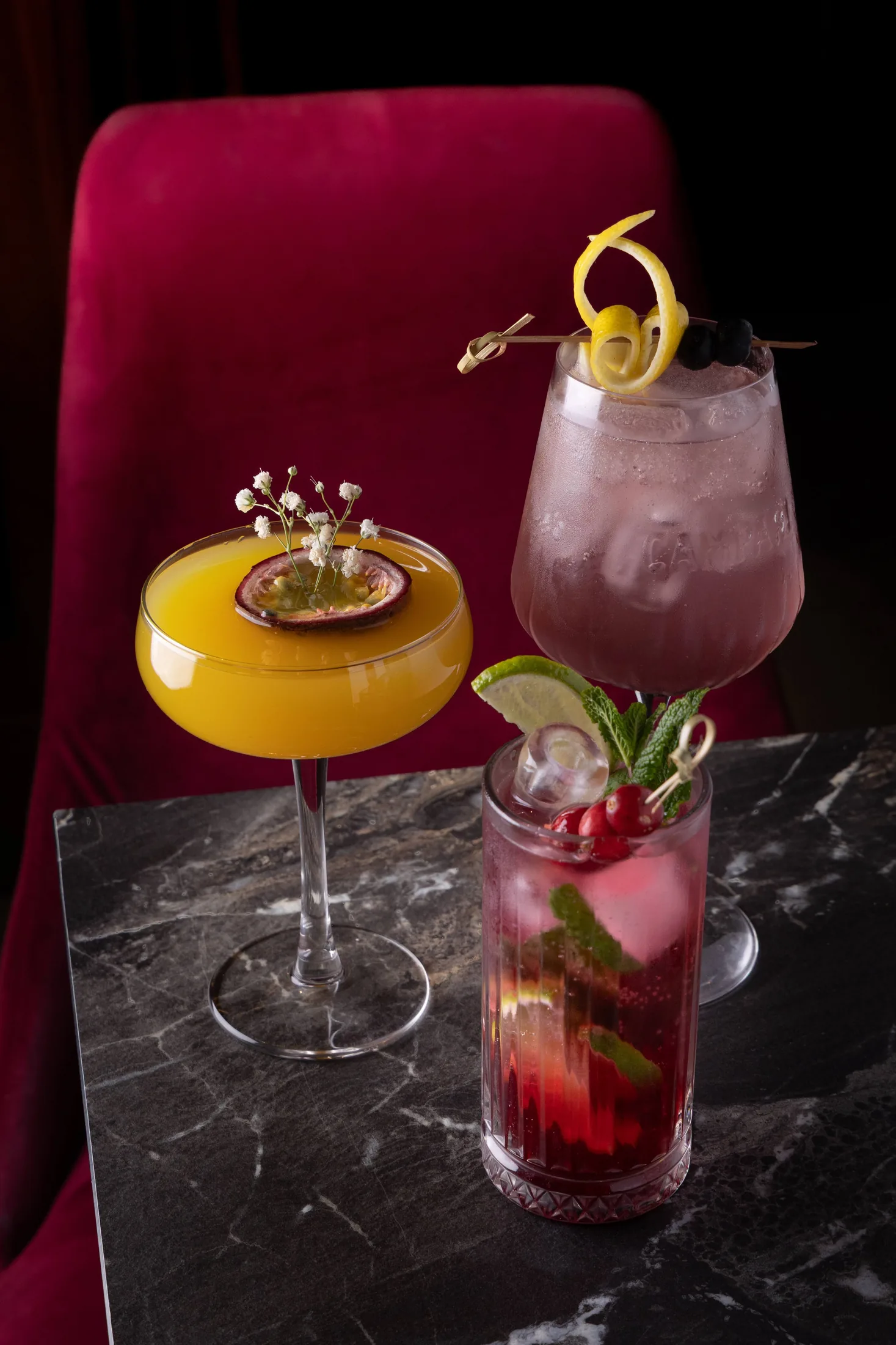 Colourful cocktails styled for Onyx