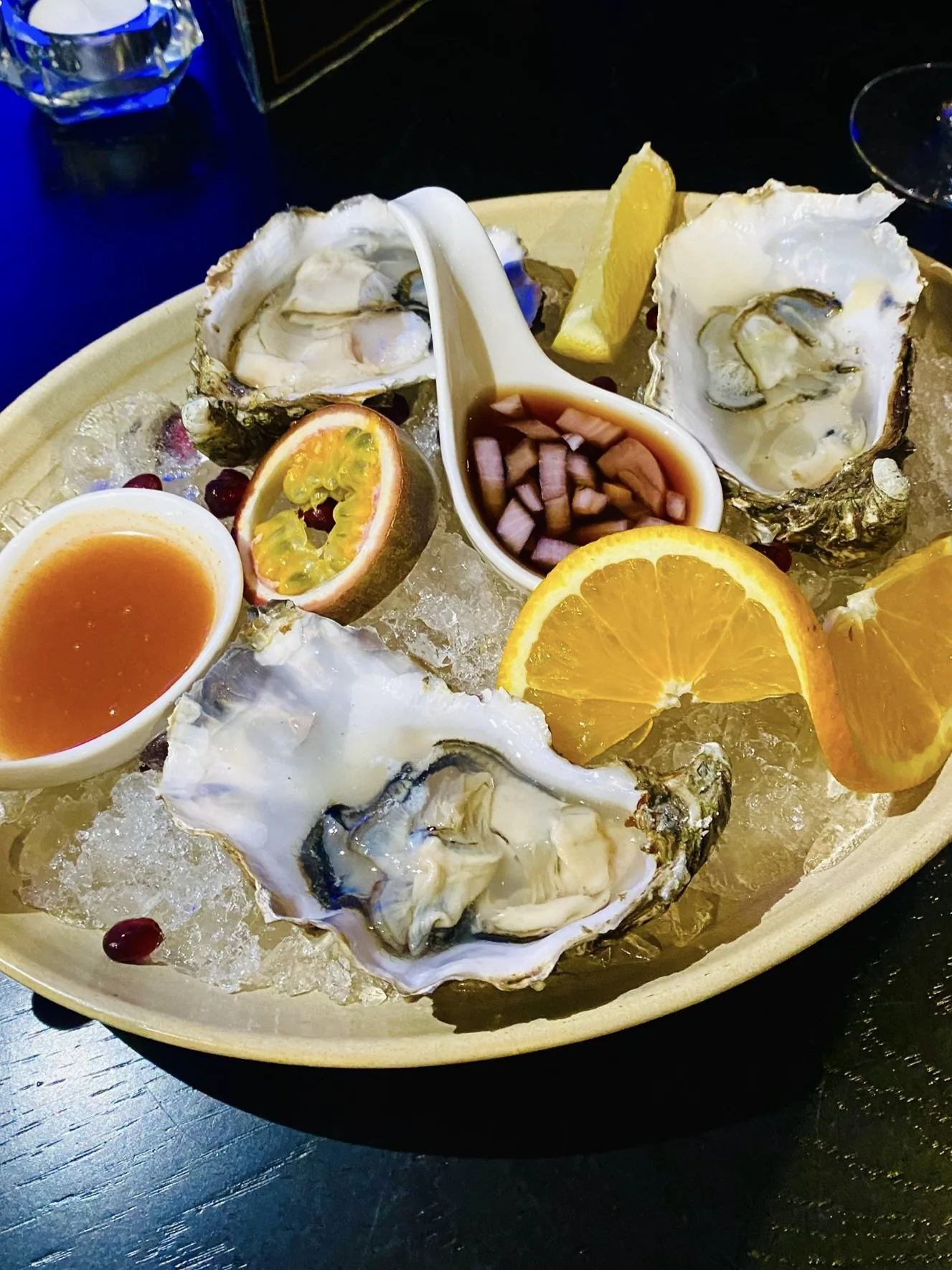 Fresh oysters at Onyx Restaurant & Bar in Hornchurch