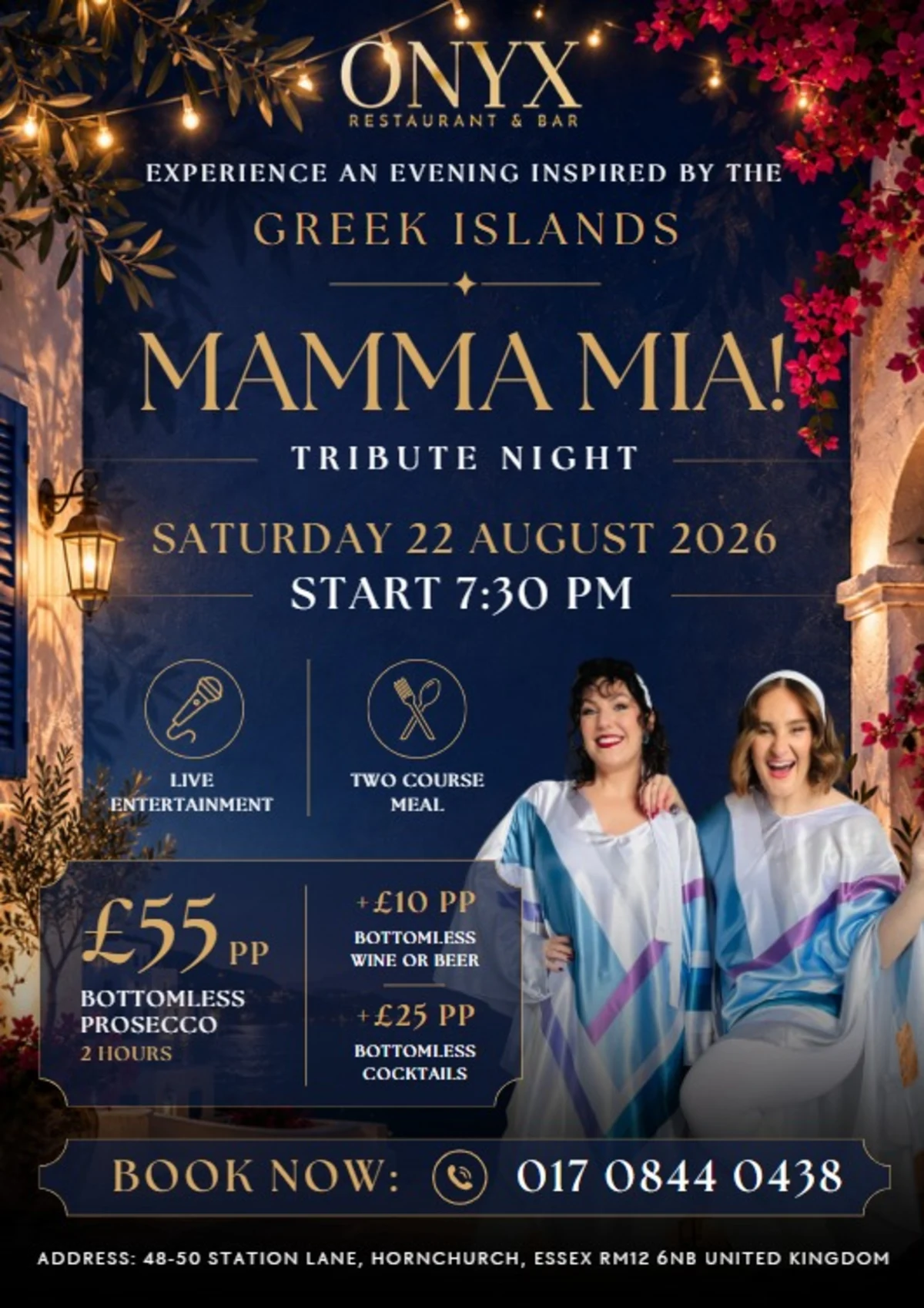 Mamma Mia tribute night poster at Onyx